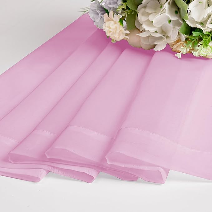 Chyhomenyc Pink Sheer Curtains 30 inch Length 2 Panels, Light Filtering Voile Rod Pocket Short Window Curtians for Bathroom Living Room Farmhouse Small Windows, 42Wx30L inches