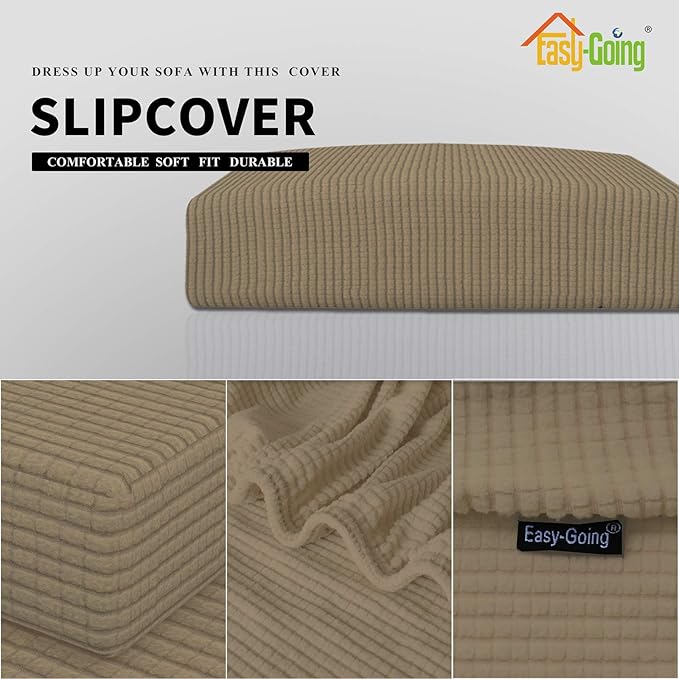 Easy-Going Stretch Cushion Cover Sofa Cushion Furniture Protector Sofa Seat Sofa slipcover Sofa Cover Soft Flexibility with Elastic Bottom(Oversized Sofa Cushion,Tan)