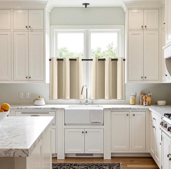 MIULEE Short Curtains for Windows - Cream Beige Blackout Half Window Curtains Thermal Insulated Privacy Drapes for Kitchen Bedroom Bathroom Grommet Top Small Basement Tiers W40 x L36 Inch 2 Panels