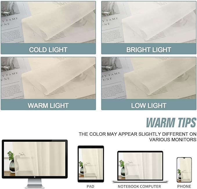 Cream Sheer Curtains 63 Inch Length 2 Panels, Voile Sheer Curtain for Living Room, Breathable Light Filtering Modern Window Treatments, Soft Fabric Dual Rod Pocket Drapes, 2x42Wx63L Inches