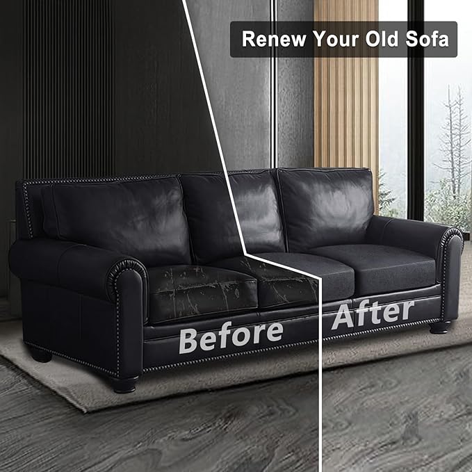 Leather Look Couch Cushion Covers Sofa Seat Slipcovers Sets Couches Furniture Protector for Sectional Armchair Loveseat Pets Kids Stretch Spandex Fabric (3 Cushion Sofa, Dark Grey)