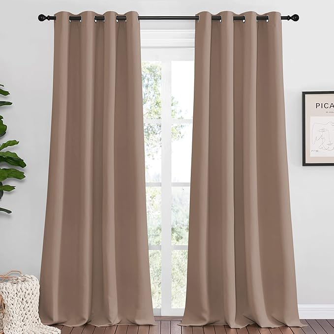 NICETOWN Bedroom Blackout Curtains and Drapes, Set of 2, 55 by 102 Inch, Cappuccino, Window Treatment Thermal Insulated Solid Grommet Blackout Draperies for Bedroom