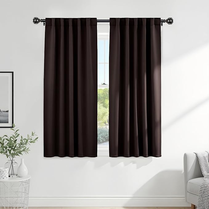 Pony Dance Blackout Curtains Thermal Insulated Window Treatment Panels Room Darkening Shade Drapes for Living Room Back Tab/Rod Pocket Bedroom Draperies, 34 x 63 Inch, Brown, 2 Panels