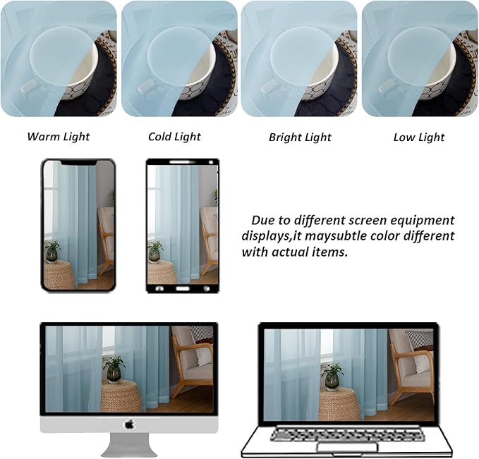 Chyhomenyc Sheer Valances for Windows 2 Pack, Small Window Curtains for Living Room Bathroom Cafe Laundry Basement, Modern Top Dual Rod Pocket Voile Curtain, 42W x 18L inches, Sky Blue