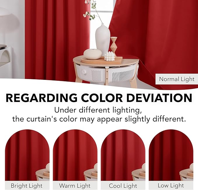 Deconovo Christmas Blackout Curtains, Thermal Insulated, W52 x L45 2 Panels, Back Tab, Machine Washable, Room-Darkening Drapes for Bedroom/Living Room Red