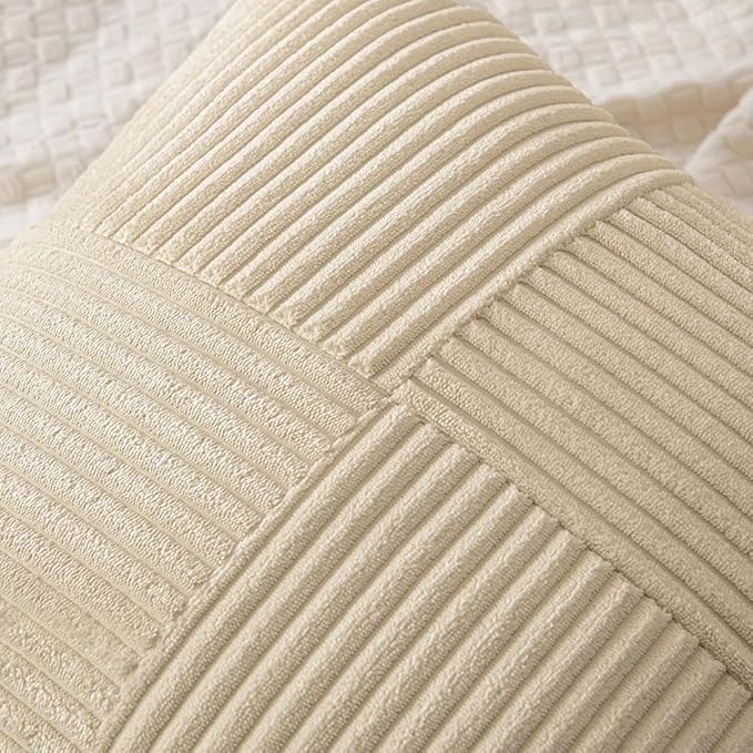 MIULEE Cream Decorative Throw Pillow Covers 18x18 Inch for Couch Bed Sofa Pack of 2 Boho Neutral Farmhouse Throw Pillows Soft Cross Corduroy Patchwork Textured Cushion Cases