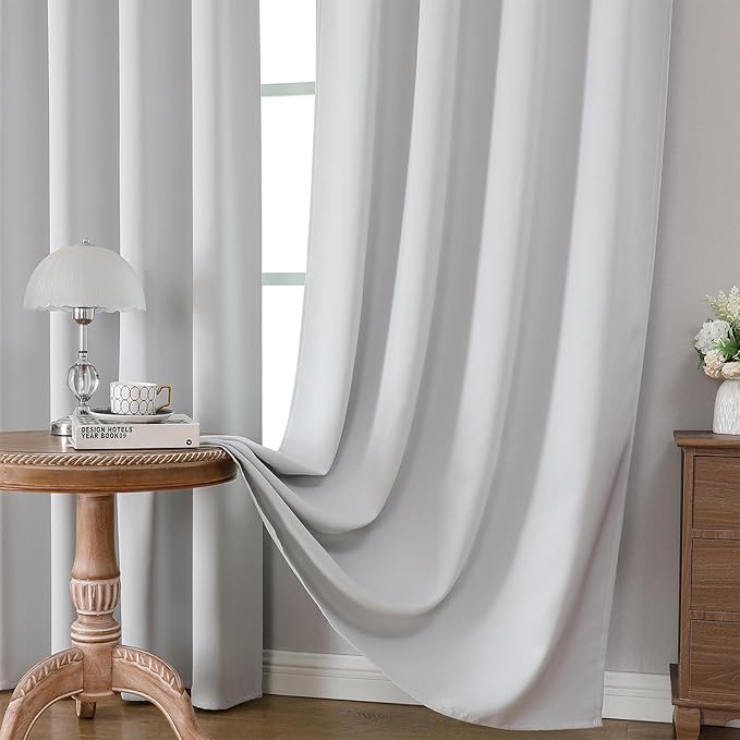 CUCRAF Custom Blackout Curtains for Bedroom Living Room, Rod Pocket Room Darkening Curtain Thermal Insulated Light Blocking Window Drapes 1 Panel (Custom Size, Greywish White)