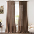 Caramel Brown Linen Curtains for Living Room 95 Inches Long Back Tab and Rod Pocket Light Filtering Semi Sheer Vintage Rustic Curtain Luxury Boho Decor Drapes for Bedroom Office 52x95, 2 Panels