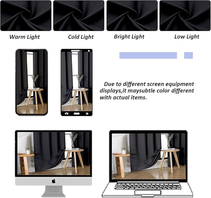 Simplebrand Ava Black Short 24 Inches Blackout Curtain 2 Panels Set, Half Window Rod Pocket Privacy Curtain Tiers for Kitchen, Curtains Blackout for Bathroom Shades, W30 x L24 Inch, Black