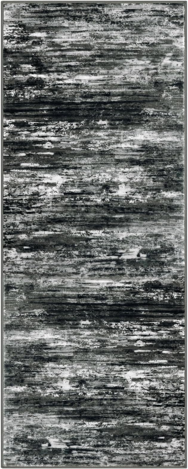 KOZYFLY Kitchen Runner Rug for Hallway Non-Slip Modern Abstract Runner Rug 2x5 Black Grey, Washable Carpet Runner Laundry Room Mat with Soft Low Pile for Entryway Bathroom Bedroom Kitchen