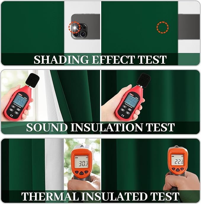 Yakamok 100% Blackout Curtains Dark Green Room Darkening Thermal Insulated with 2 Thick Layers-Hunter Green Window Drapes Set of 2 Panels for Bedroom Living Room 52 Inches by 96 Inches Length