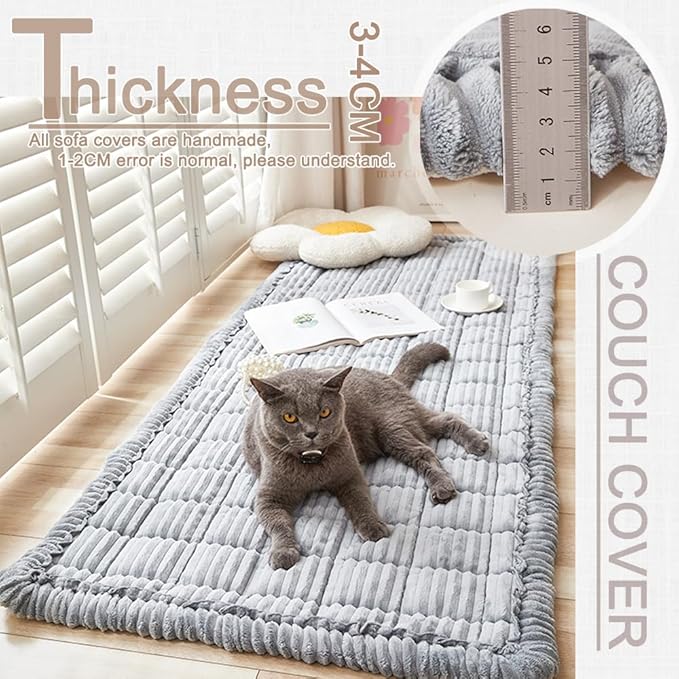 Couch Cover for Dogs Washable, Fuzzy Pet Couch Covers for 3 Cushion Sofa Pet Friendly, Non Slip Sofa Cover (Light Blue-Grey, 27.6" x 70.9"/70 x 180cm)
