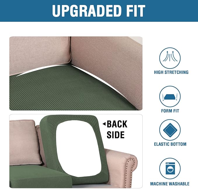 H.VERSAILTEX High Stretch Couch Cushion Covers,Chair Sofa Seat Slipcovers Couch Cushion Cover Stretch Furniture Protector for Kids, Pets(2 Packs Cushion Loveseat Covers, Bronze Green)