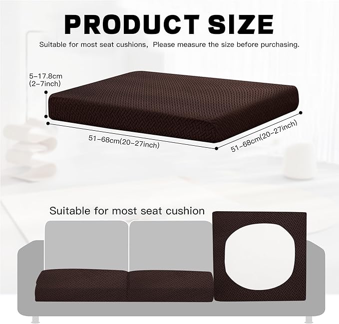 8Pcs Outdoor Cushion Covers, Patio Cushion Covers,Stretch Elastic Slipcovers, Replacement Washable Furniture Protector for Patio Couch,Thick Jacquard Textured Twill Fabric(Coffee,Cover Only)