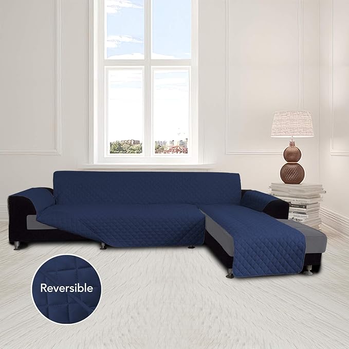 Easy-Going L Shape Sofa Slipcover Chaise Cover - Reversible Furniture Protector for Pets & Kids (X-Large, Navy/Navy)