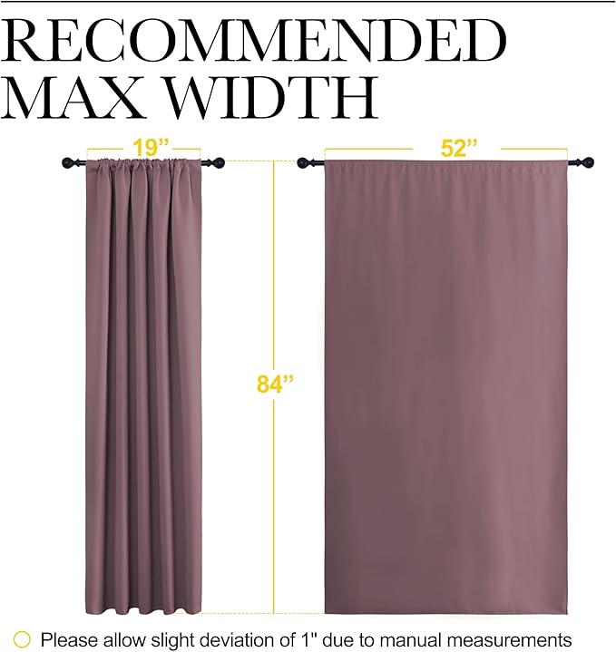 NICETOWN Room Darkening Curtains for Bedroom - Home Decoration Privacy Protection Thermal Insulated Solid Drapes/Draperies for Sliding Glass Door (Dry Rose, Set of 2, 52 x 84 inches)