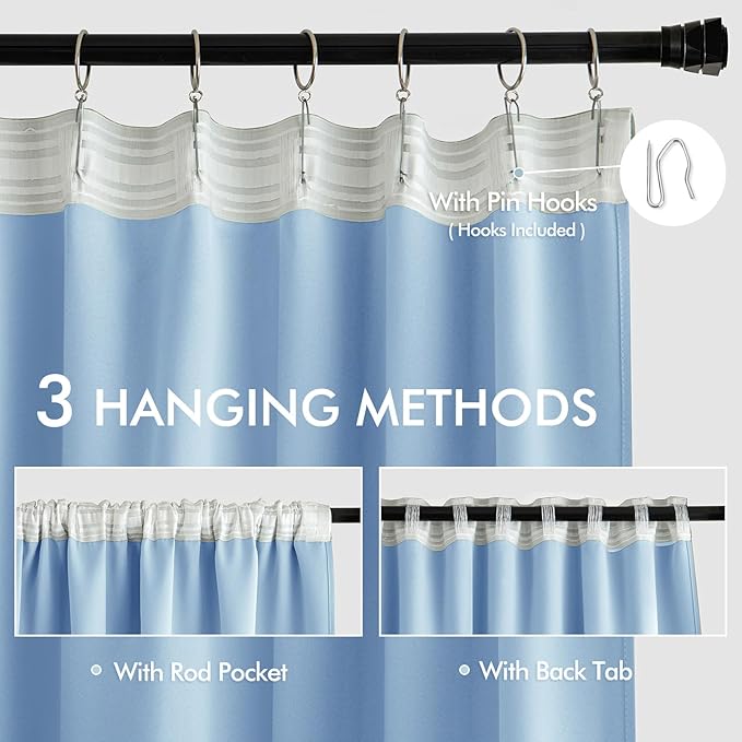MIULEE Sky Blue Back Tab Blackout Curtains 84 Inch Length 2 Panels Set for Living Room Bedroom Privacy, Rod Pocket/Pinch Pleat Thermal Insulated Room Darkening Pleated Light Blocking Drapes
