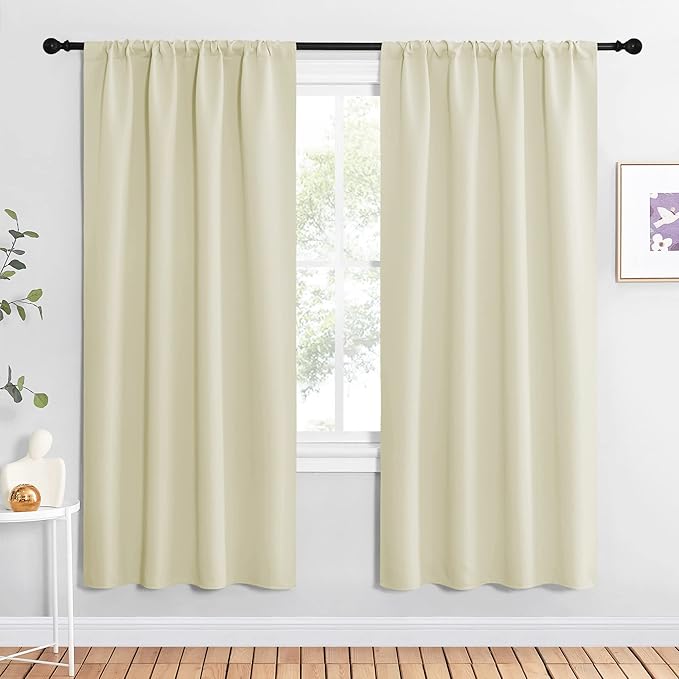 NICETOWN Beige Blackout Curtains for Living Room - Triple Weave Home Decoration Thermal Insulated Solid Rod Pocket Blackout Drapes for Bedroom(Set of 2, 42 x 72 Inch)
