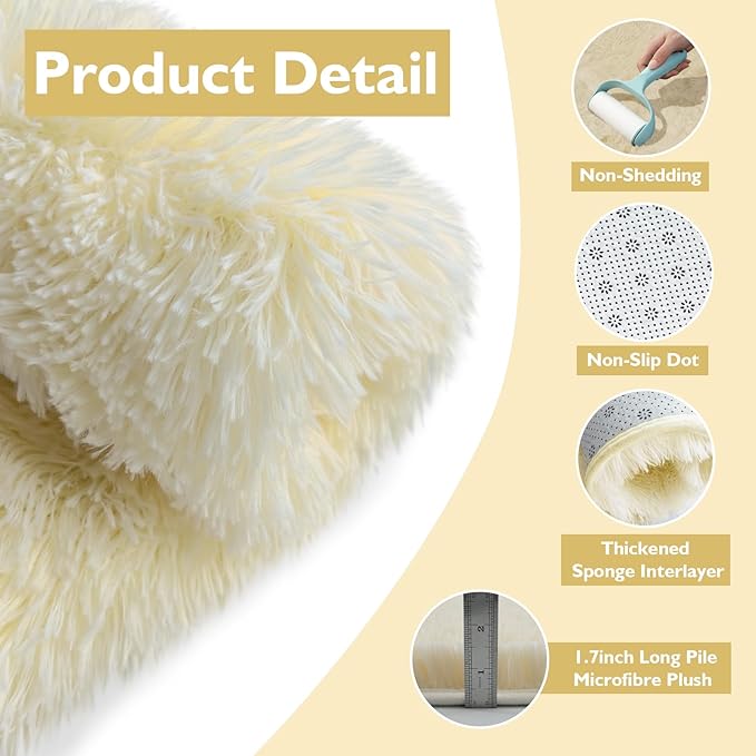 8x10 Fluffy Area Rugs for Living Room,Shag Area Rug for Bedroom,Ivory Soft Fuzzy Rug Non-Shedding Indoor Plush Carpet for Kids Bedroom Nursery Home Decor