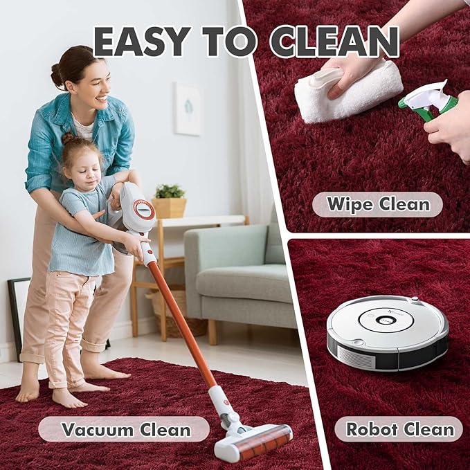 9x12 Ft Extra Large Shag Rugs for Living Room, Ultra Soft Fluffy Furry Area Rugs for Bedroom Indoor Floor, Aesthetic Carpet for Kids Home Decor (Burgundy)