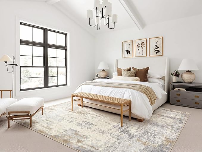 UERMEI 5x7 Area Rug Living Room Rugs - Washable Neutral Modern Abstract Soft Thin Rug Indoor Floor No Slip Rug Carpet for Bedroom Under Dining Table Home Office Decor - Light Brown/Gray