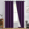 Yakamok 100% Blackout Curtain Panels 84 inches Cold and Light Blocking Drapes for Nursery, 2 Thick Layers Thermal Insulated Draperies (2 Pieces, 50 Wide Each Panel, Purple/White Backing)