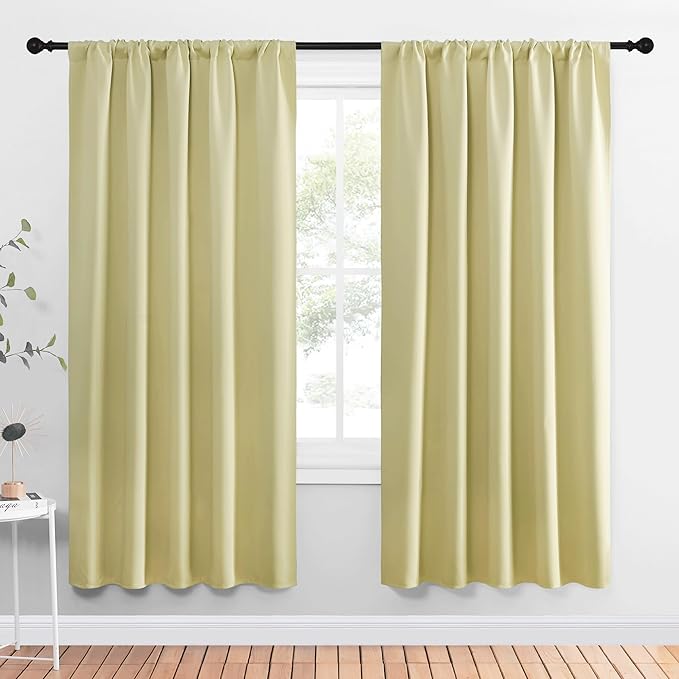 NICETOWN Window Curtains Blackout Drapes, Paler Yellow, 1 Pair, 52 by 72-Inch, Thermal Insulated Solid Rod Pocket Blackout Curtains/Draperies for Living Room