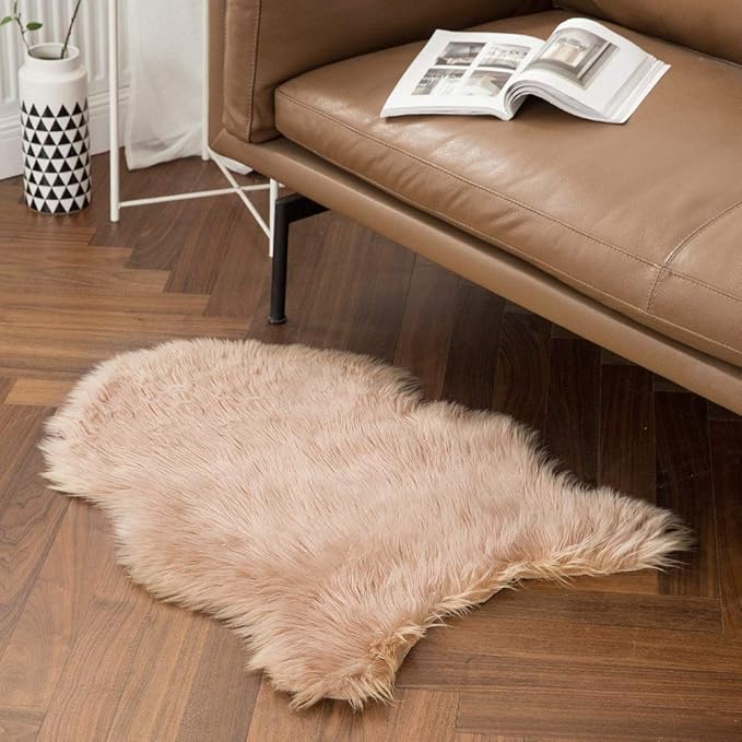 MIULEE Fluffy Rug Soft Shaggy Faux Fur Area Rug Luxury Plush Sheepskin Carpet for Bedroom Living Room Sofa Chair 2 x 3 Feet, Khaki