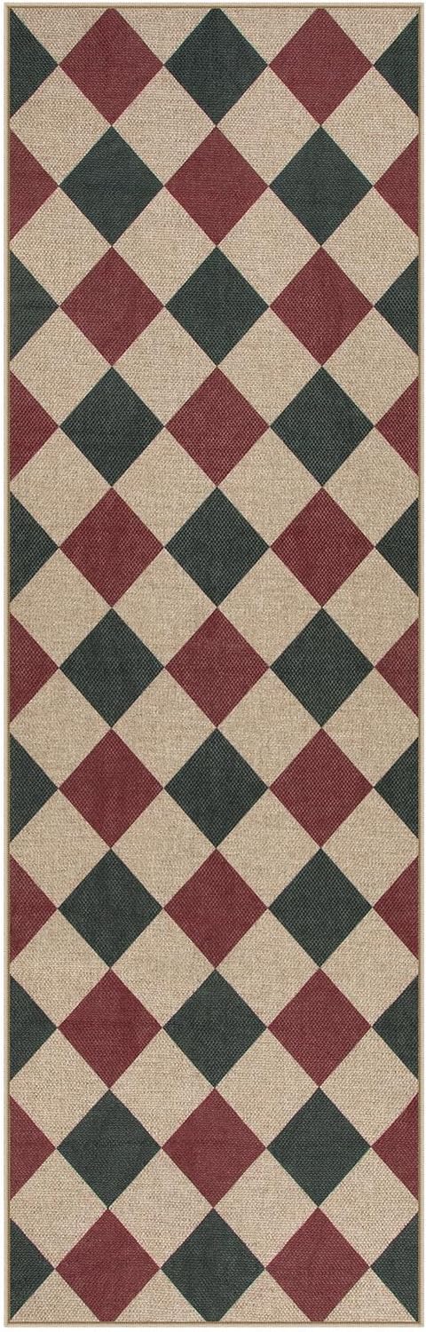 Lahome Christmas Runner Rug, 2x8 Checkered Christmas Decor Non Slip Entryway Runner Rug, Checkerboard Red and Green Indoor Outdoor Xmas Decorations for Hallway 8ft Entry Laundry Room