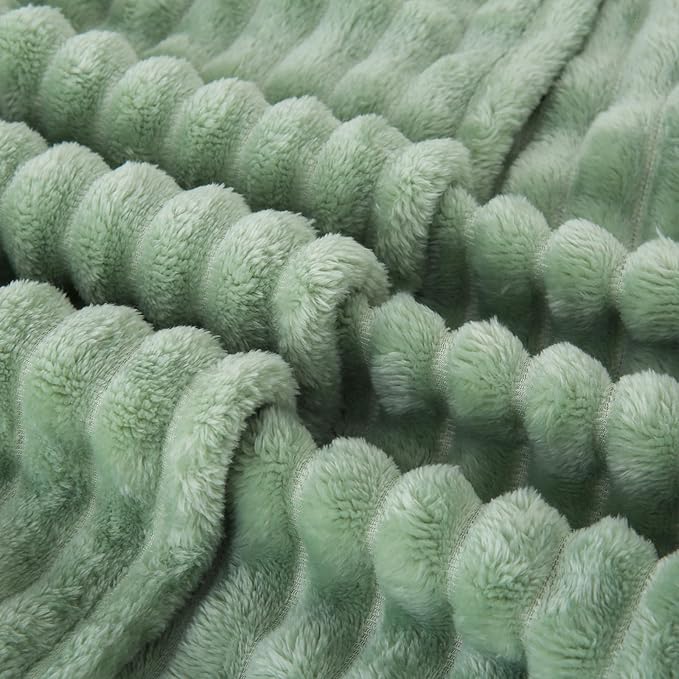 Sage Green Fleece Throw Blanket 50”×60” for Couch Sofa Bed,Super Soft Cozy Plush Microfiber Flannel Blanket with Stripes Design Lightweight for Adults,Woman,Girls