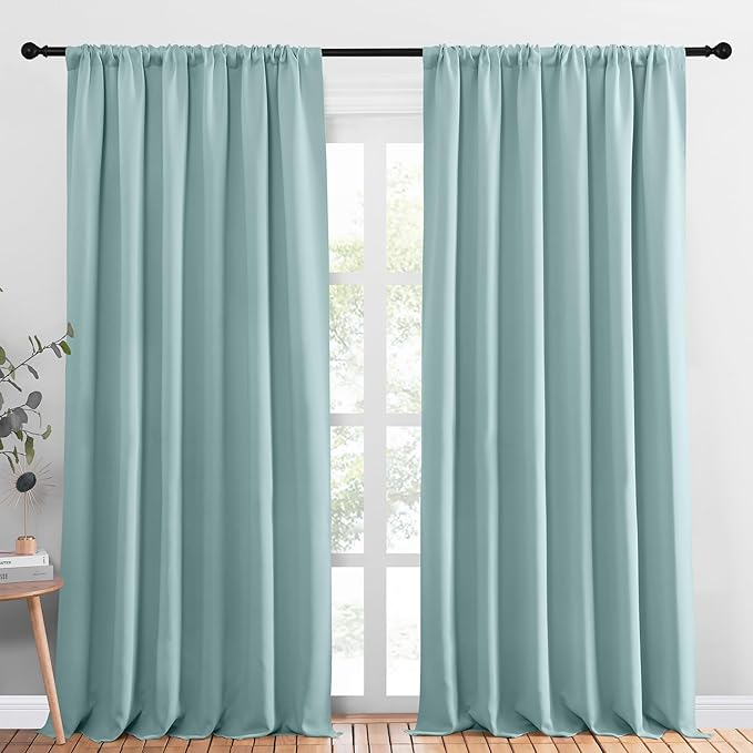 NICETOWN 2 Panels Blackout Curtains, Rod Pocket Thermal Insulated Drapess for Bedroom, Privacy Protection Easy-Care Heavy Duty Curtains for Living Room/Dining Room, W70 x L95 inches, Aqua Green