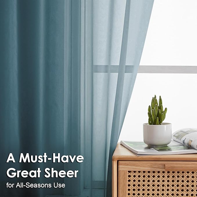 OVZME Dusty Blue Sheer Curtains 45 Inches Long 2 Panels, Light Filtering Sheer Curtains for Bedroom, Elegant Airy Draperies for Living Room Nursery Room, Dual Rod Pocket, Each 42Wx 45L