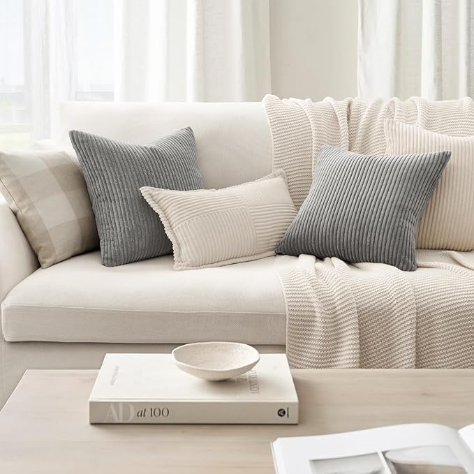 Topfinel Decorative Grey Throw Pillow Covers Cushion Cases, Set of 4 Soft Velvet Modern Double-Sided Designs, Mix and Match for Home Decor, Pillow Inserts Not Included (20x20 inch)