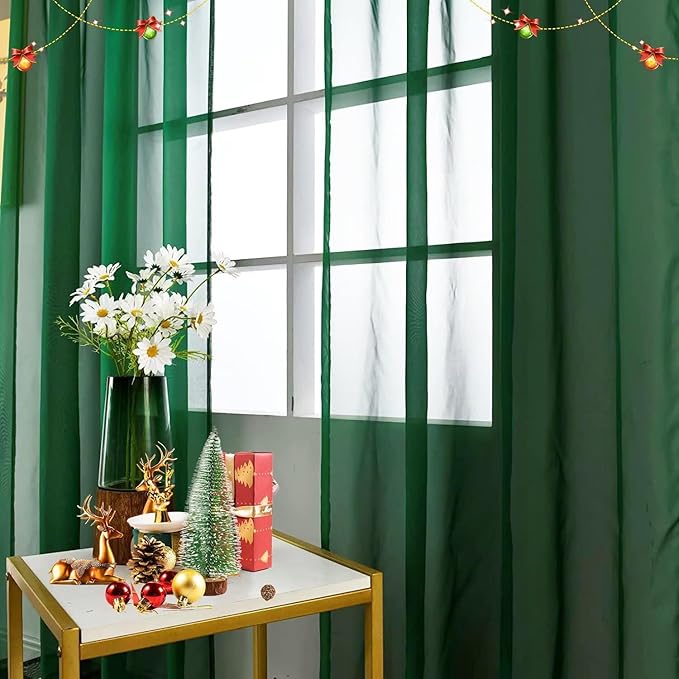 SpaceDresser Basic Rod Pocket Sheer Voile Window Curtain Panels White 1 Pair 2 Panels 42 Width 63 Inch Long for Kitchen Bedroom Children Living Room Yard(Foliage Green,42 W x 63 L)