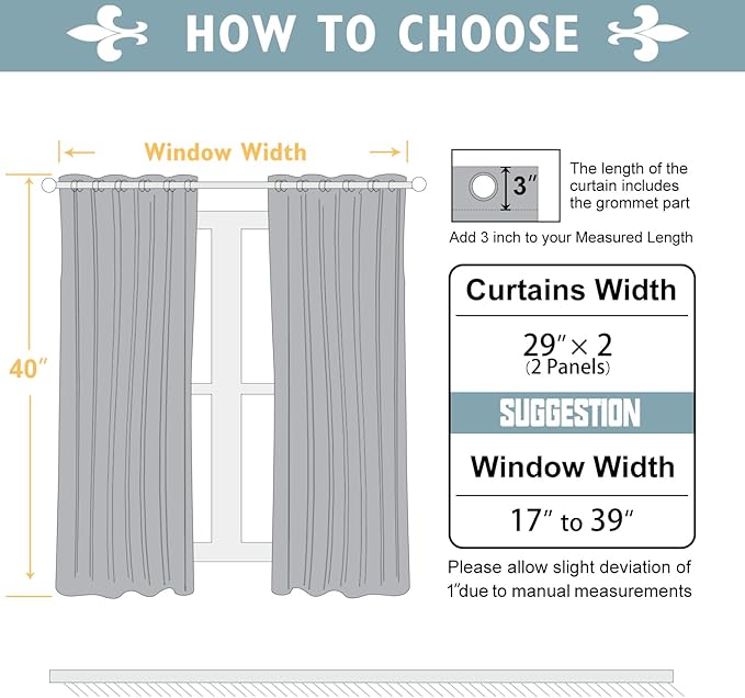 ChrisDowa Small Window Curtains 40 inches Long for Bedroom - Grommet Short Thermal Insulated Room Darkening Curtains for Kitchen (2 Panels, Black, 29 x 40 Inch)