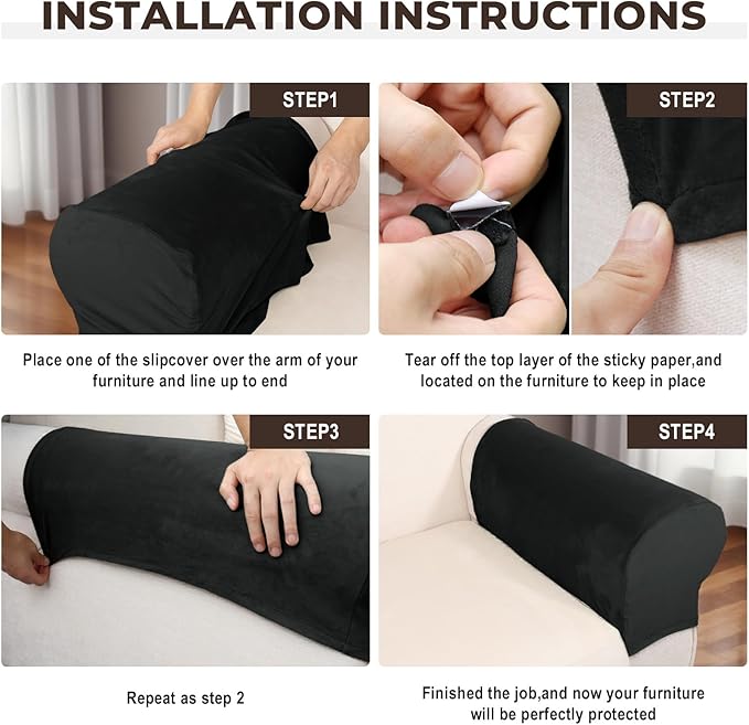 Couch Arm Covers 2 Pcs Sofa Armrest Covers Stretch Couch,Armrest Cover for Chairs Scratch-Resistant Sofa Arm Cover Armchair Slipcovers,Black