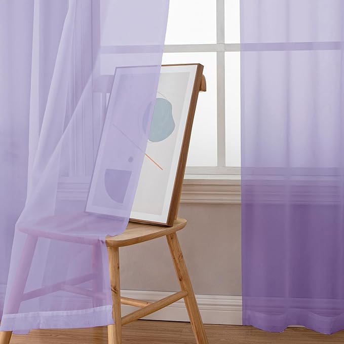 OWENIE Sheer Curtains 78 inches Long for Bedroom Living Room 2 Panels Set, Rod Pocket Soft Light Filtering Privacy Fimly Sheer Curtains & Drapes, Solid Purple Window Treatments, 42Wx78L