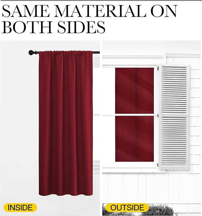 NICETOWN 40inch Curtains for Small Windows, Thermal Insulated Privacy Short Drapes for Kitchen Bathroom (Set of 2, Burgundy Red, 29" Wide)