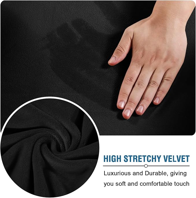 H.VERSAILTEX Wingback Chair Covers Velvet Plush Wing Chair Slipcover 1 Piece High Stretch Wing Back Chair Slipcovers Sofa Cover Furniture Cover with Elastic Bottom, Black