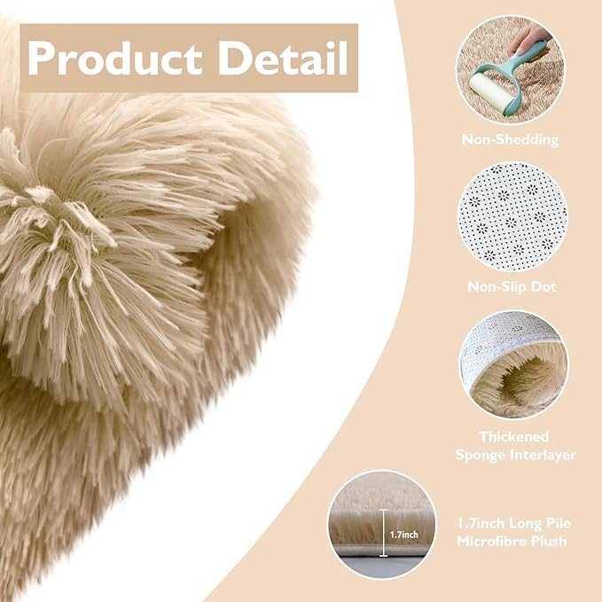 Shag Area Rug for Bedroom 3x5,Beige Fluffy Area Rugs for Living Room,Soft Fuzzy Rug Non-Shedding Indoor Plush Carpet for Kids Bedroom Nursery Dorm Home Decor