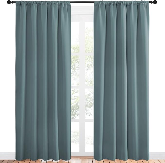 NICETOWN Greyish Blue Blackout Curtains Panels for Window, Thermal Insulated Rod Pocket Blackout Drapes/Draperies for Living Room (2 Panels, W52 x L84 inches)