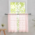 YJ YANJUN Vintage Lace Curtains 36 inch Length 2 Panels - Short Pink Sheer Curtains for Girls Room, Cute Flower Cafe Net with Scalloped Edges, Privacy Blinds Shade for Kitchen Living Room, W26 x L36