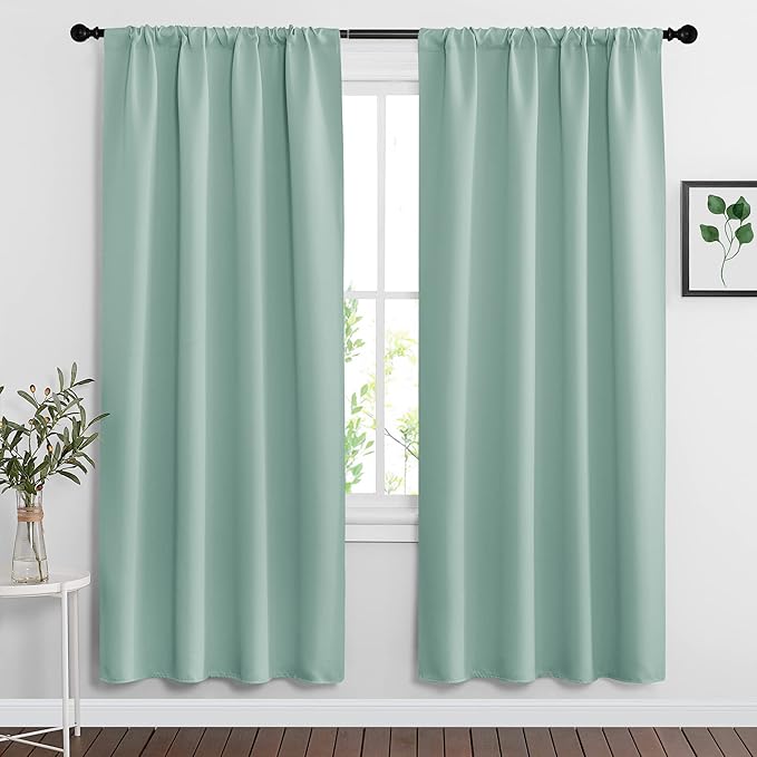RYB HOME Blackout Curtains for Bedroom Living Room 72 inches Long, Thermal Insulated Privacy Rod Pocket Drapes for Nursery Office Home Theater, Width 42 by Length 72, Aqua, 2 Panels