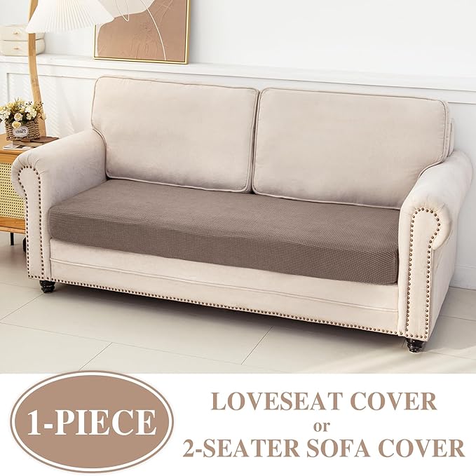 Couch Cushion Cover Loveseat Cover or 2 Seat Sofa Cover Washable Stretch Sectional Sofa Slipcover(1 Piece for Loveseat or Sofa 2-Seater, Khaki)