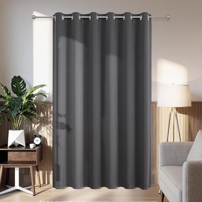 Joydeco Blackout Patio Sliding Door Curtains 96 Inches Long, Grommet Privacy Room Divider Curtains, Extra Wide Thermal Blackout Drapes for Bedroom Living Room (Grey, 80Wx96L, 1 Panel)
