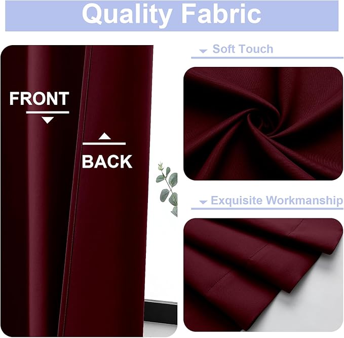 Simplebrand Ava Burgundy Blackout Curtains for Bedroom 84 Inch Length 2 Panels Set, Solid Thermal Insulated Privacy Living Room Window Treatment Curtains Blackout Drapes, W50 x L84 Inch, Burgundy