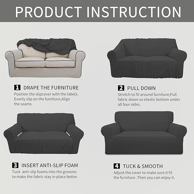 Easy-Going Stretch Chair Sofa Slipcover 1-Piece Couch Sofa Cover Furniture Protector Soft with Elastic Bottom for Kids, Pet. Spandex Jacquard Fabric Small Checks (Chair, Dark Gray)