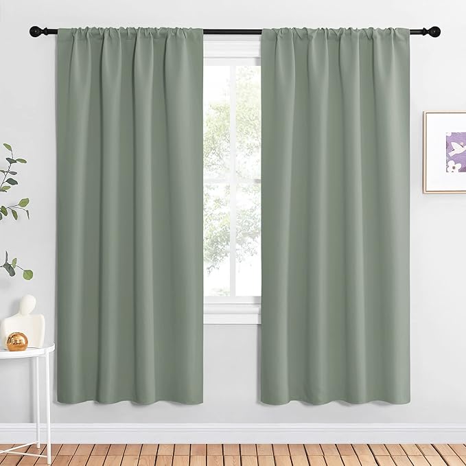 NICETOWN Window Curtains Blackout Drapes - Thermal Insulated Solid Rod Pocket Blackout Curtains/Draperies for Living Room (Greyish Green, One Pair, 42 by 72-Inch)