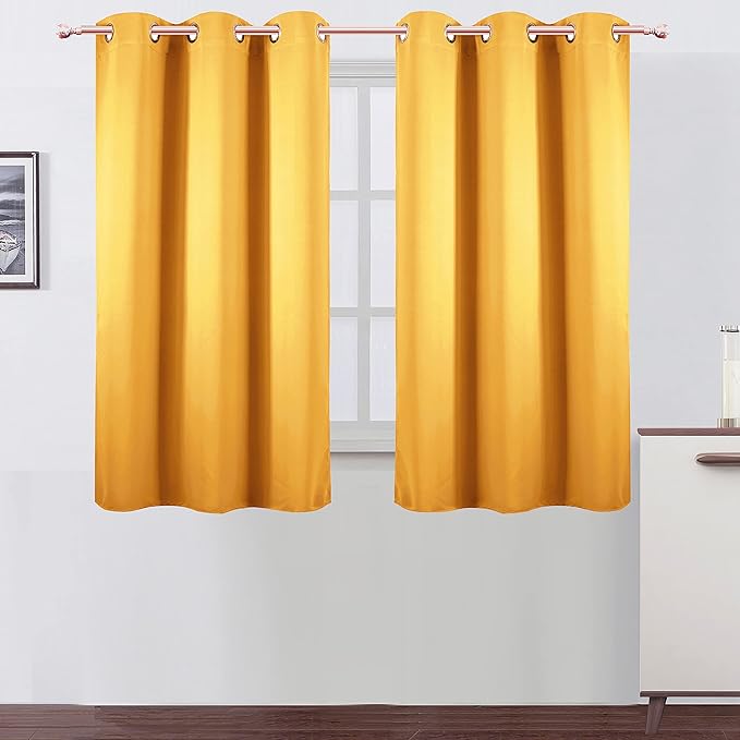 LEMOMO Yellow Blackout Curtains 34 x 54 Inch Length/Set of 2 Curtain Panels/Thermal Insulated Room Darkening Blackout Curtains for Bedroom