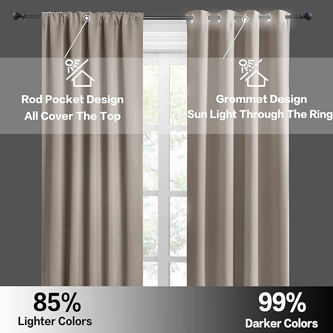 RYB HOME Cafe Blackout Curtains 24 inch Length, RV Curtains for Camper Windows, Mini Short Small Insulating Light UV Heat Blocking Privacy Half Window Tiers, Width 29 by Length 24, Sand, 2 Panels